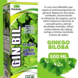 ginkgo biloba y té rojo para memoria y circulación gin bil natubella 🌿 500 ml