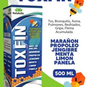Frasco de TOXFIN Natubella para alivio de tos y bronquitis